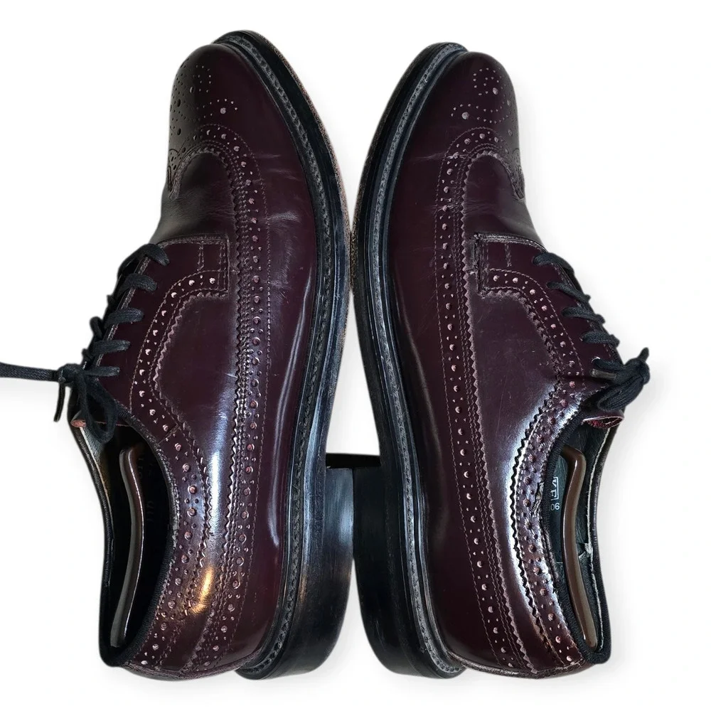 Vintage Sears Men's Wingtip Brogues Burgundy Leather Shoes, Size 11 D